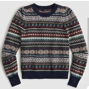 J. Crew Puff Sleeve Fair Isle Crew Neck Sweater